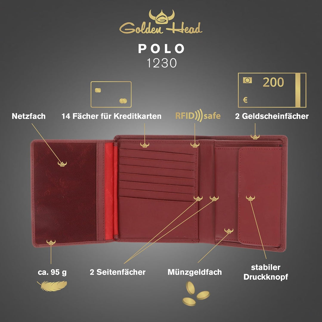 Golden Head Polo Geldbörse RFID Leder 10 cm