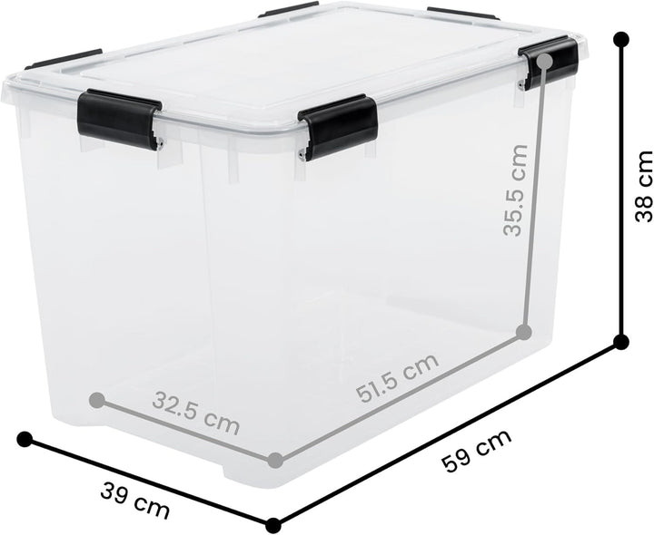 Iris Ohyama, 2er-Set luftdichte Aufbewahrungsboxen, 70 L, mit Clips, stapelbar, Garage, Keller, Dach
