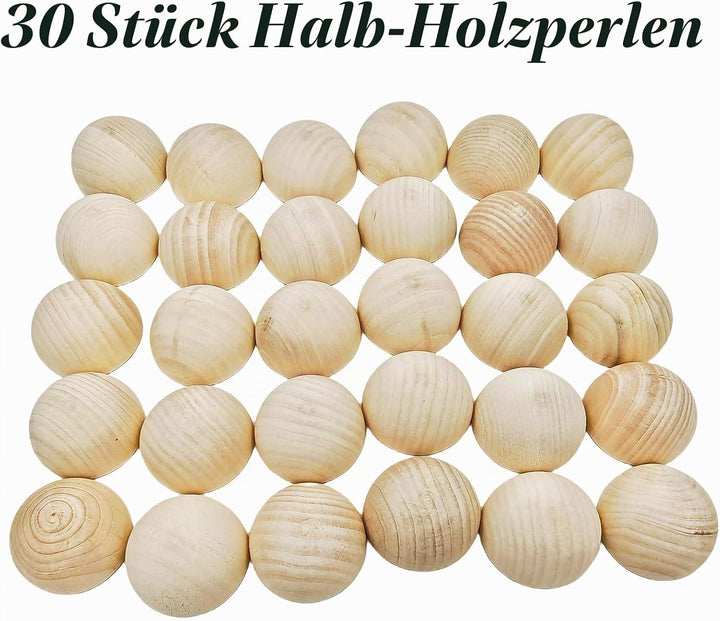 30 Stück halbe Holzperlen 50mm Naturbelassene unbehandelte Holzhalbkugeln Runde gespaltene Holzkugel