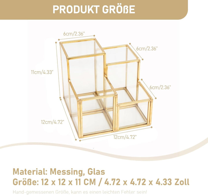 HARLIANGXY Make up Pinsel Organizer Gold, Pinselhalter Kosmetik 4 Fächer - Kosmetik Organizer Glas,