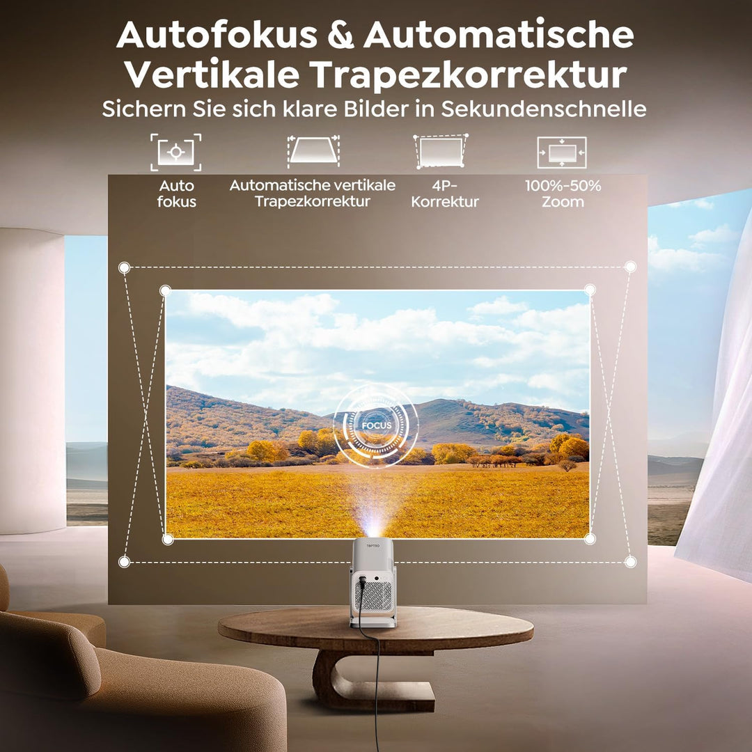 Smart Beamer [Kompatibel mit Netflix & Dolby Audio] Beamer 4K Heimkino 1080P FHD, Tragbarer Projekto