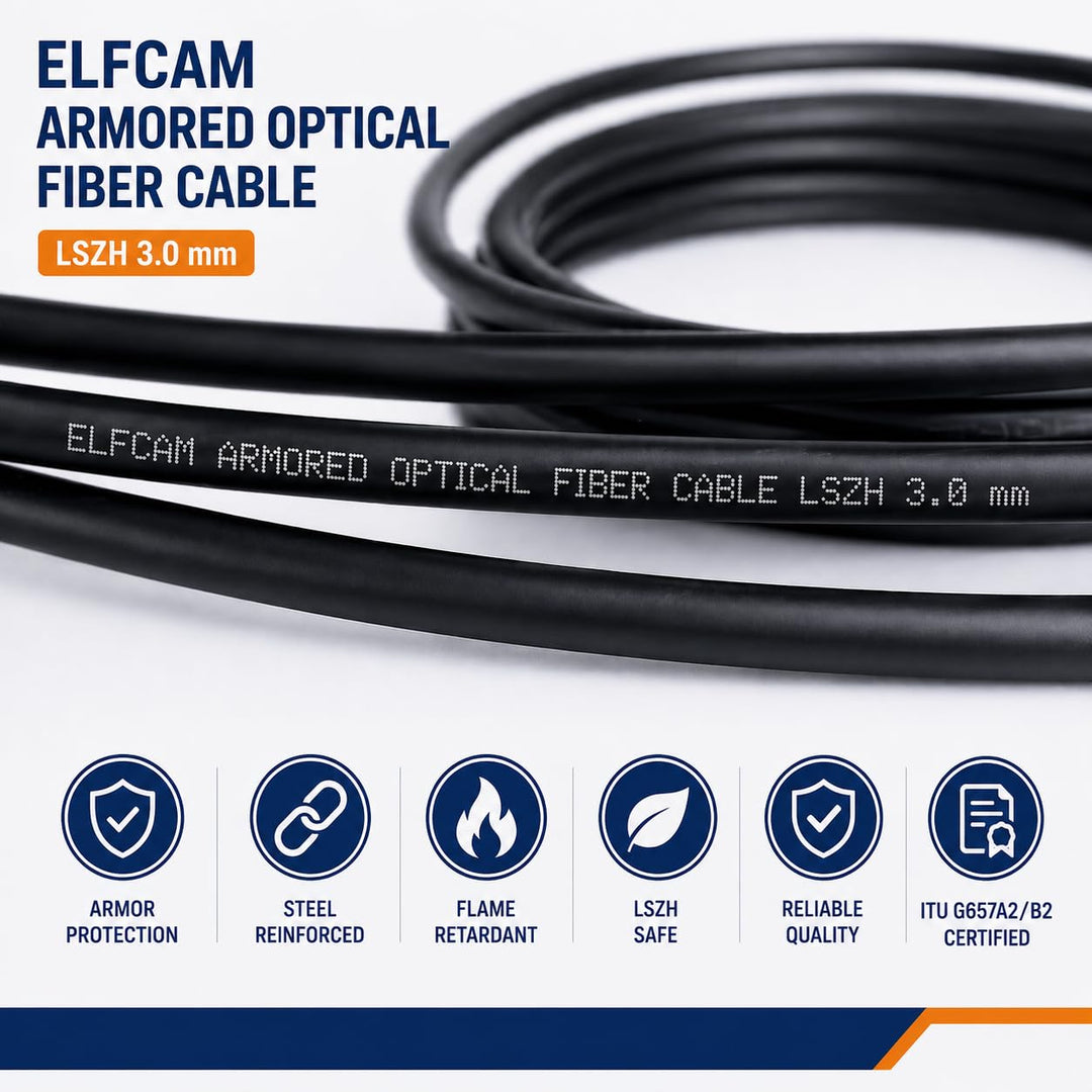 Elfcam® - 40m Gepanzerte Glasfaser-Kabel LC/APC auf SC/APC Simplex Singlemode, 9/125µm OS2, FTTH LWL