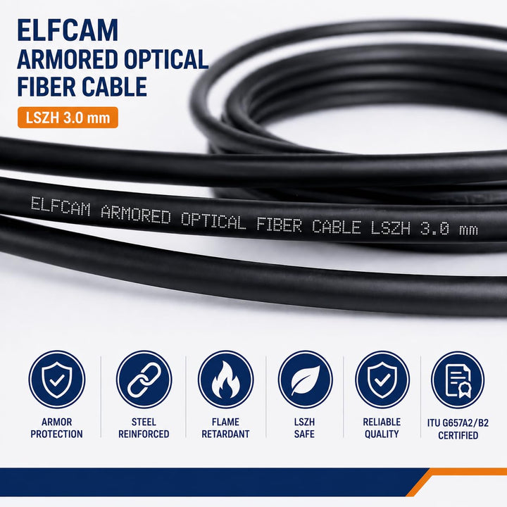Elfcam® - 40m Gepanzerte Glasfaser-Kabel LC/APC auf SC/APC Simplex Singlemode, 9/125µm OS2, FTTH LWL