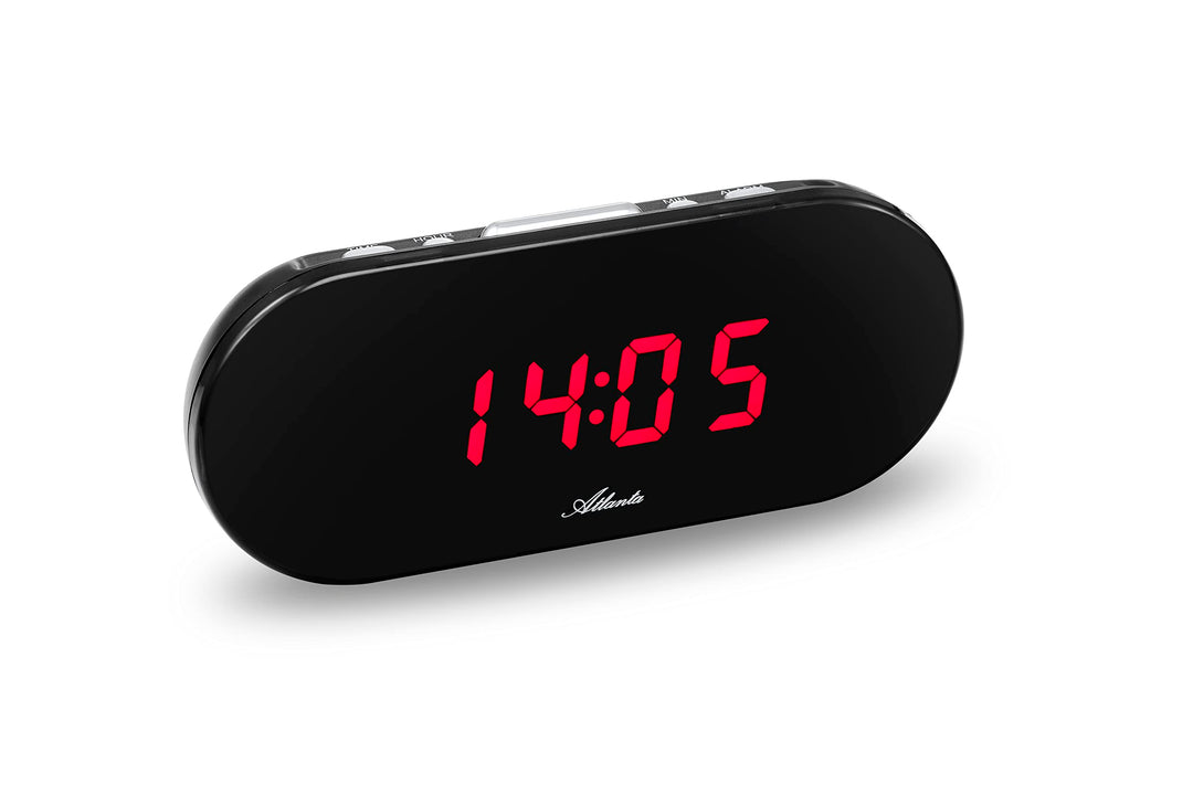 Atlanta Digitalwecker mit LED Leucht-Anzeige 3 Alarme Nachtdimmung Stromanschluss - 2606/1 (Rote LED