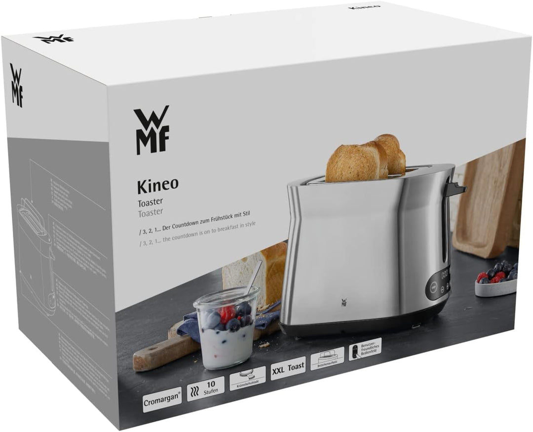WMF Kineo Toaster Edelstahl, Doppelschlitz Toaster mit Brötchenaufsatz, 2 Scheiben, 10 Bräunungsstuf