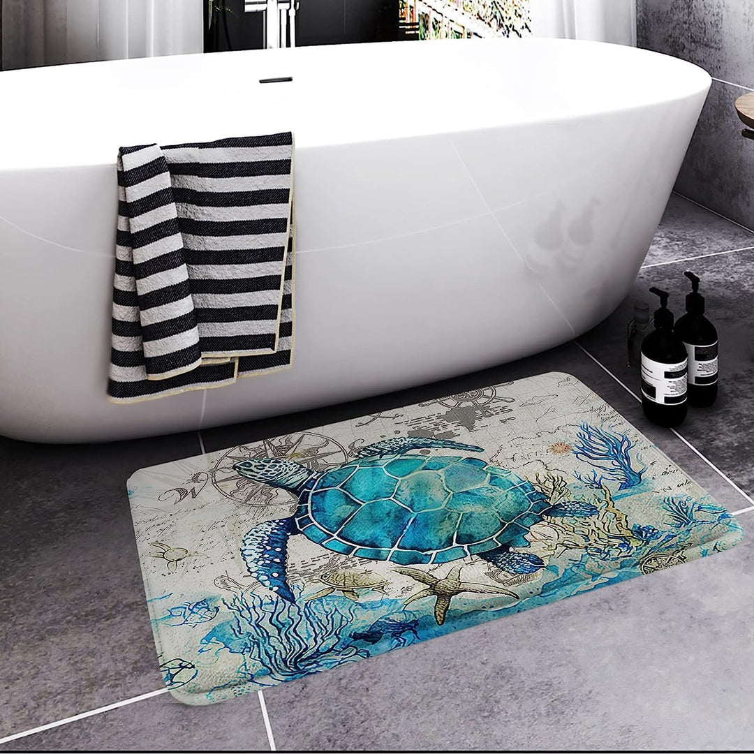 Britimes Badematten für Badezimmer, Badezimmermatten, Teppiche, kein Silber, blaue Schildkröte, wasc