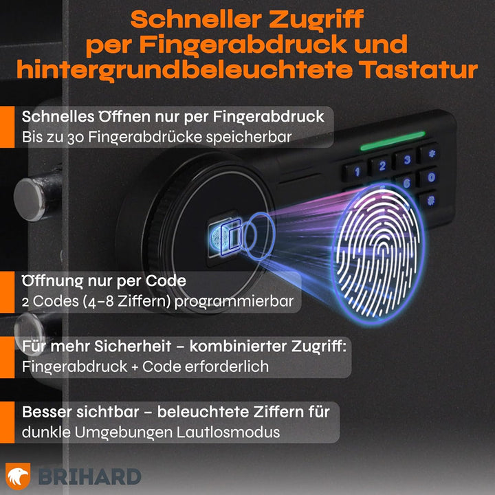 Business XL Safe Tresor 50x35x36cm für Zuhause mit Fingerabdruck Sensor inkl. feuerfeste Dokumentent