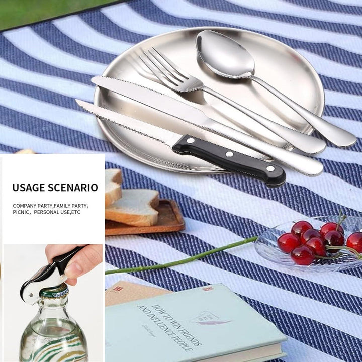 Camping Besteckset 2 Personen, 11 Stück Edelstahl Geschirr Set mit Gabeln, Messer, Löffel, Teller, C
