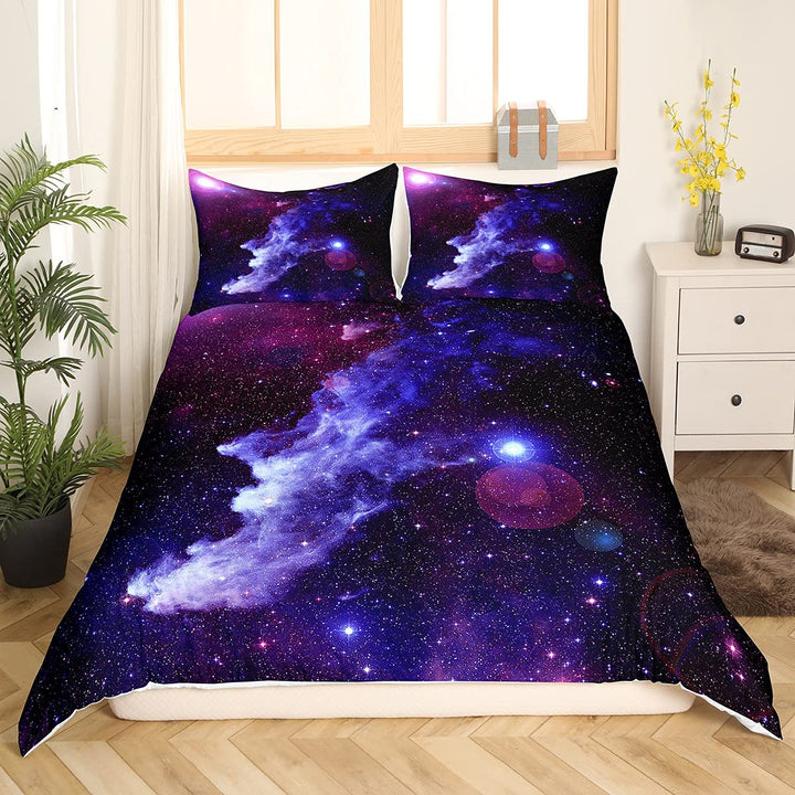 Loussiesd 3D Galaxy Bettwäsche-Set 135 x 200 cm Universe Starry Sky Print Bettbezug-Set Lila Blau fü