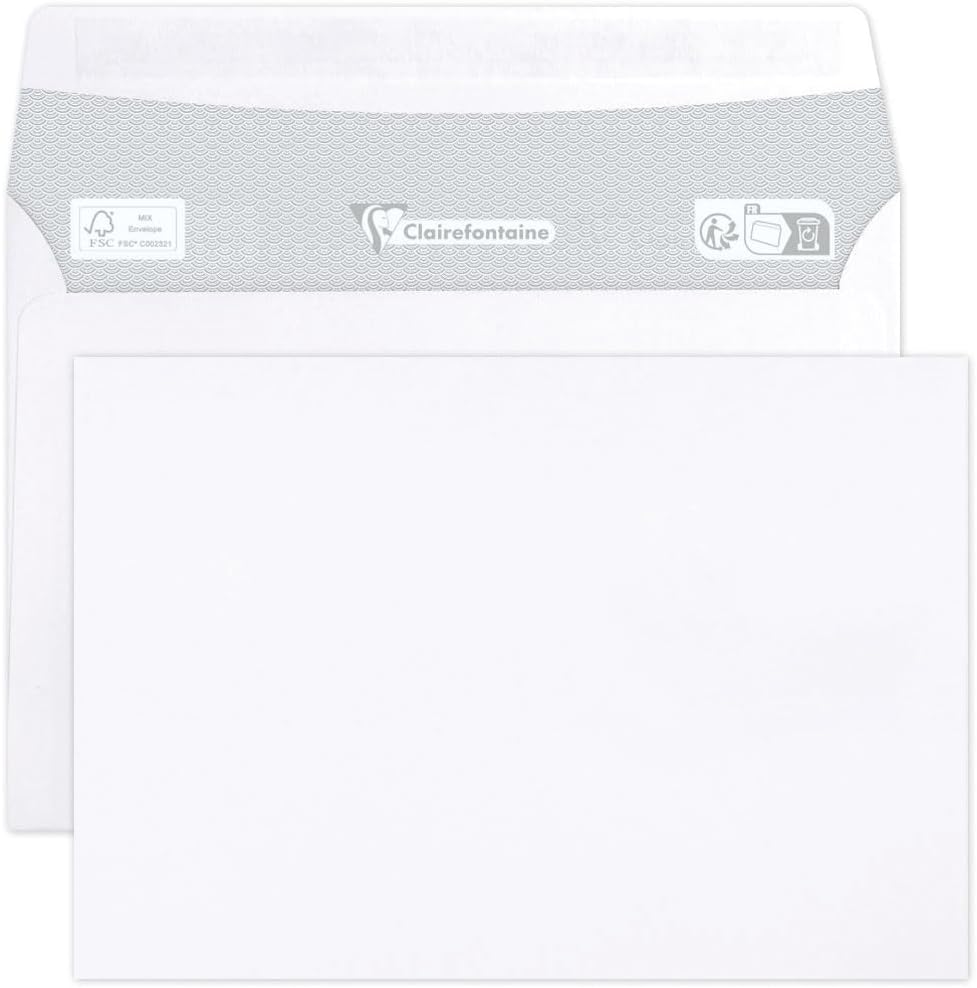 Clairefontaine 6916C - Karton mit 500 Umschlägen C6-114x162mm, selbstklebend, 90g, Weiss, 1 Karton 9
