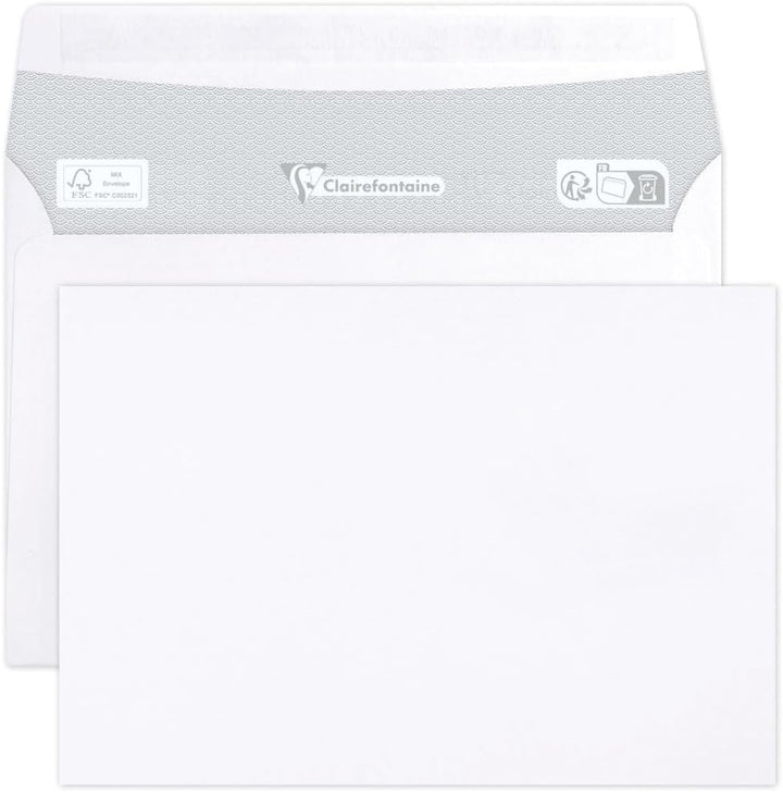 Clairefontaine 6916C - Karton mit 500 Umschlägen C6-114x162mm, selbstklebend, 90g, Weiss, 1 Karton 9