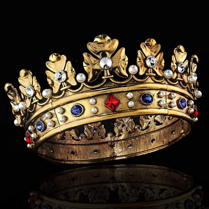 Barock Königskrone Herren Metall Prinz Haarkrone Vollkreis Geburtstag Party Haarschmuck für Cosplay