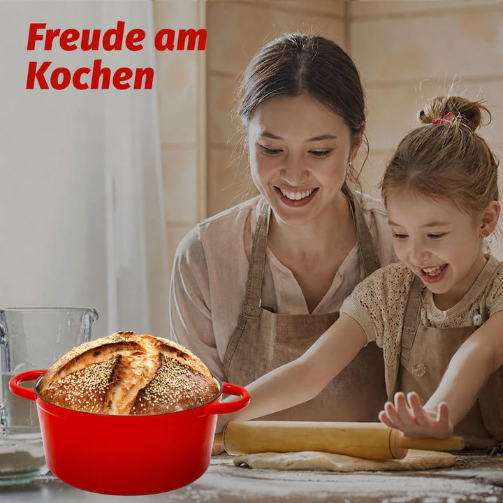 Gusseisen Topf 5L Ø 26cm - Emaillierter Schmortopf mit Deckel, Gusseisen Bräter für Brot backen &amp; Br