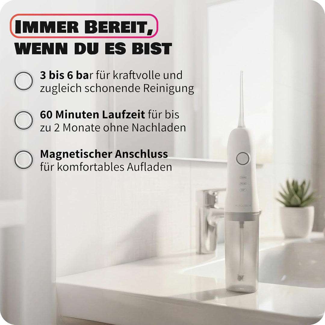 Zahnheld® Munddusche AQUADENT | Kabellos | Für unterwegs und zu Hause | Water Flosser | Fördert eine