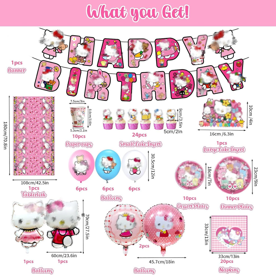 Katzen Luftballons Geburtstagsdeko, 99PCS Pink Partygeschirr Set Deko Geburtstag Pappteller Kinderge