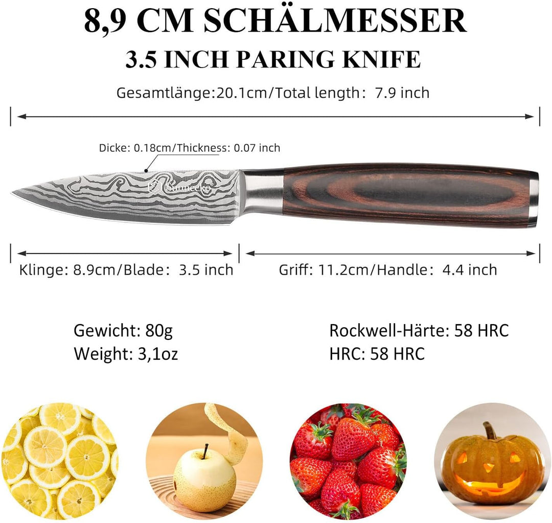 Sunnecko 9cm Gemüsemesser Schälmesser Obstmesser Küchenmesser - Klein Küchenmesser Kochmesser Edelst