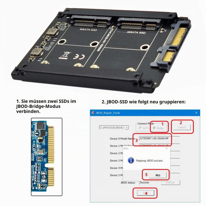 chenyang CY MSATA auf SATA Adapter,Dual MSATA Mini-SATA SSD Karte JOBD Raid0 Span Bridge auf 2,5inch