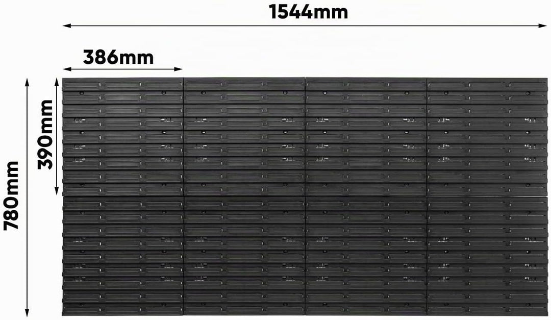 Lagersystem Wandregal - 1544 x 780 mm – 48 Stapelboxen mit Wandplatten + Werkzeughalter – Werkstattw