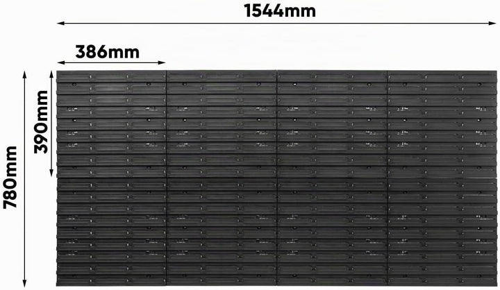 Lagersystem Wandregal - 1544 x 780 mm – 48 Stapelboxen mit Wandplatten + Werkzeughalter – Werkstattw