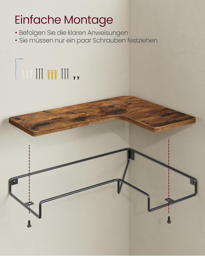 VASAGLE L-förmiges Eckregal, 3er Set, Wandregal, Industrie-Design, für Wohnzimmer, Schlafzimmer, Küc