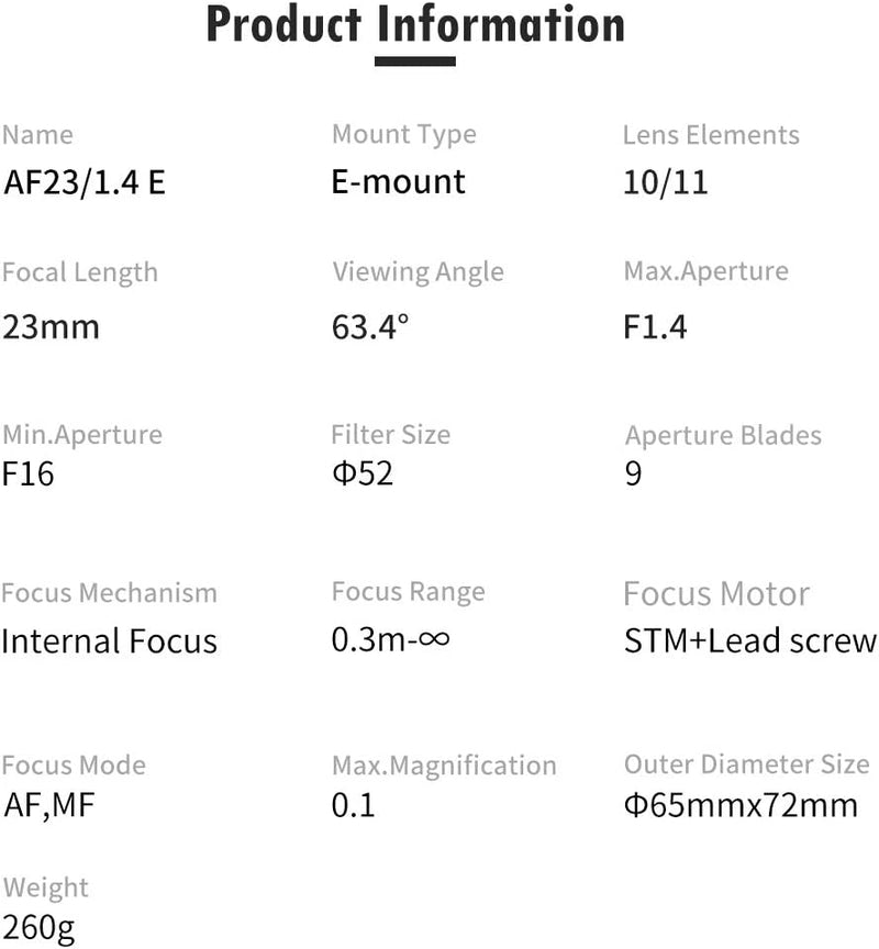 VILTROX 23mm F1.4 Weitwinkel grosse Blende APS-C Kamera Autofokus Objektive für Sony E Mount Camera