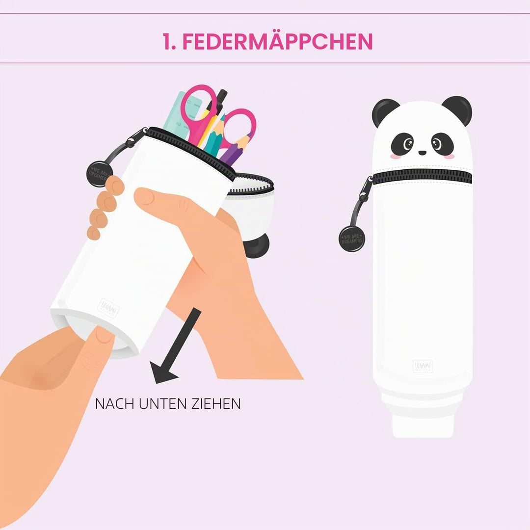 LEGAMI Set mit 7 radierbaren Gelstiften + 2-in-1-Federmäppchen – mit thermoempfindlicher Löschtinte,