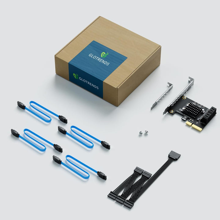 GLOTRENDS SA3234-C 4-Port PCIe X4 SATA Erweiterungskarte mit SATA- und Stromkabeln, kompatibel mit W