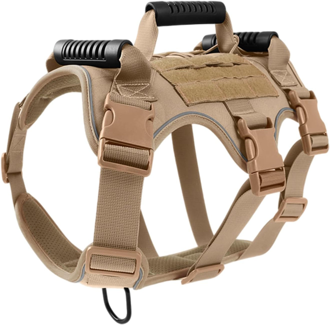 Taktisches Hundegeschirr Nylon reflektierend für grosse Hunde (Khaki) | Robustes Hundegeschirr Aus N