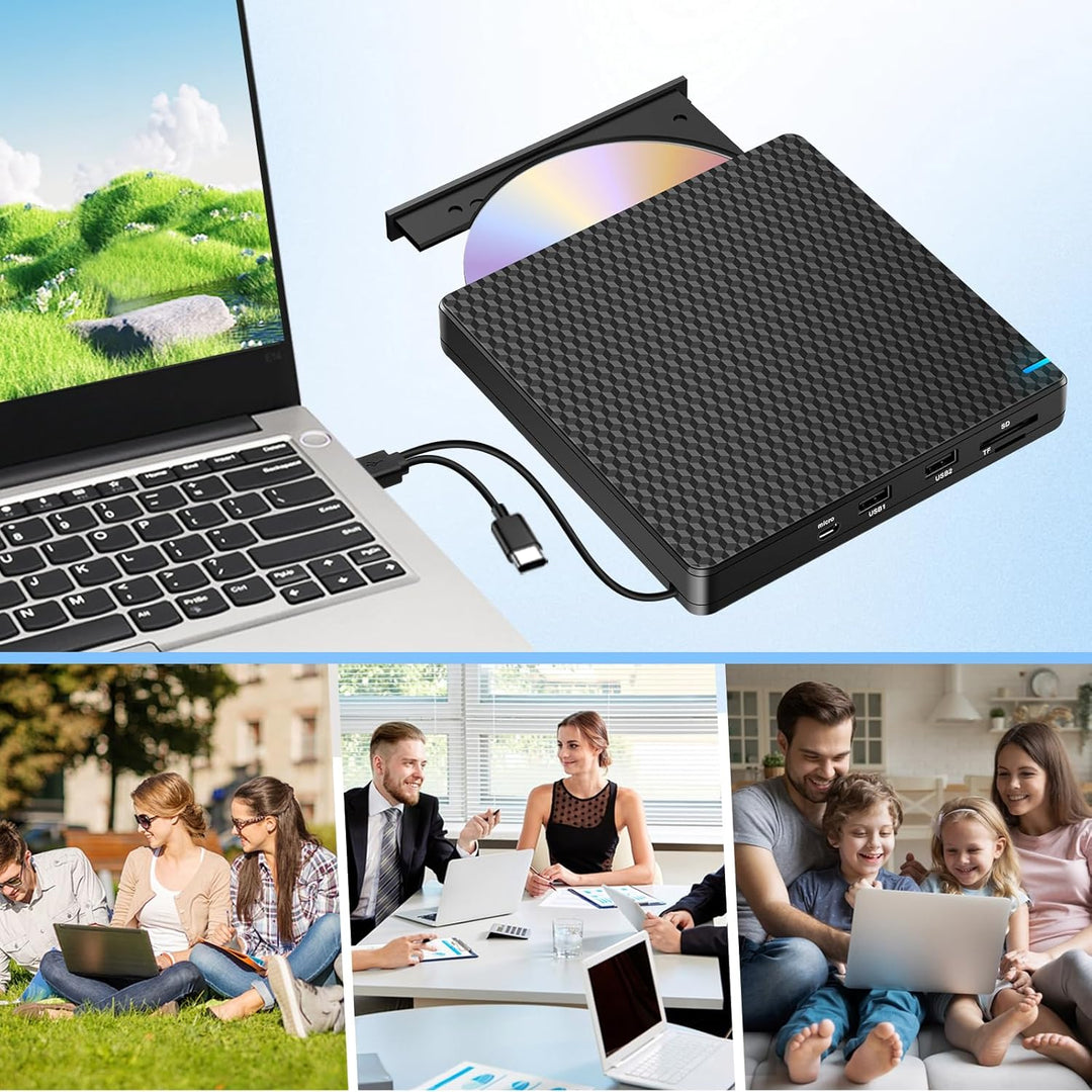 NOLYTH Externes DVD Laufwerk USB-C: CD Laufwerk Extern USB mit SD/TF Slot/2 USB Ports Plug & Play -