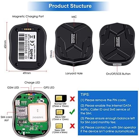 TKMARS Mini GPS Tracker Ohne ABO GPS Tracker Klein für Auto, Kinder, Koffer, Fahrrad，Dokumentation，1