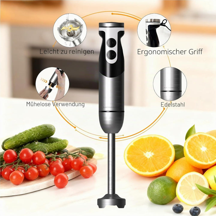 Frullatore a immersione MegaWise Pro Titanium Reinforced 5 in 1, potente 400 W con lame più affilate