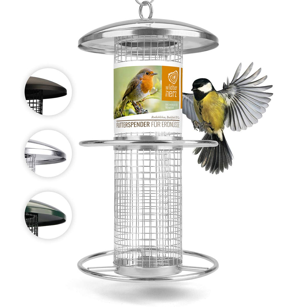 wildtier herz I Vogelfutterspender 26cm - Erdnussfutterspender aus rostfreiem Edelstahl, Vogel Futte