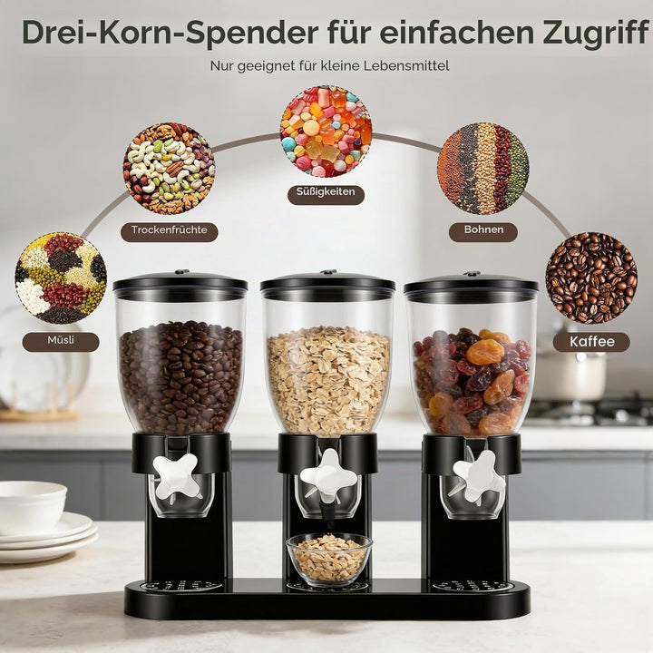 Müslispender, 3er Set Cereal Dispenser Getreidespender 2L Insgesamt 6L Dreifacher Müsli Verteiler Co
