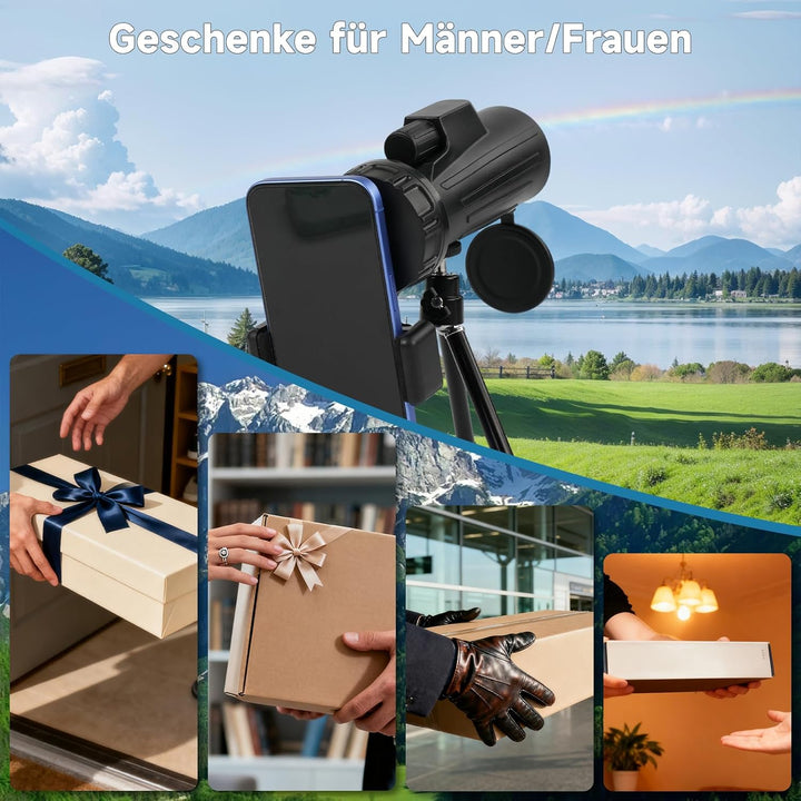 BOSTRON Monokular Teleskop 10X42, HD Monokulars Fernglas mit Stativ, BAK4 & FMC-Prismenfernrohr für