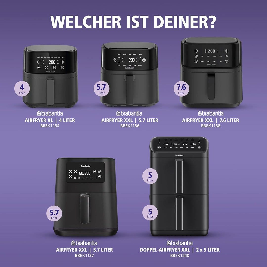 Brabantia Double Stack Airfryer XXL, 10 L, 2 Vertikale Schubladen, PFAS-frei, Heissluftfritteuse, 6