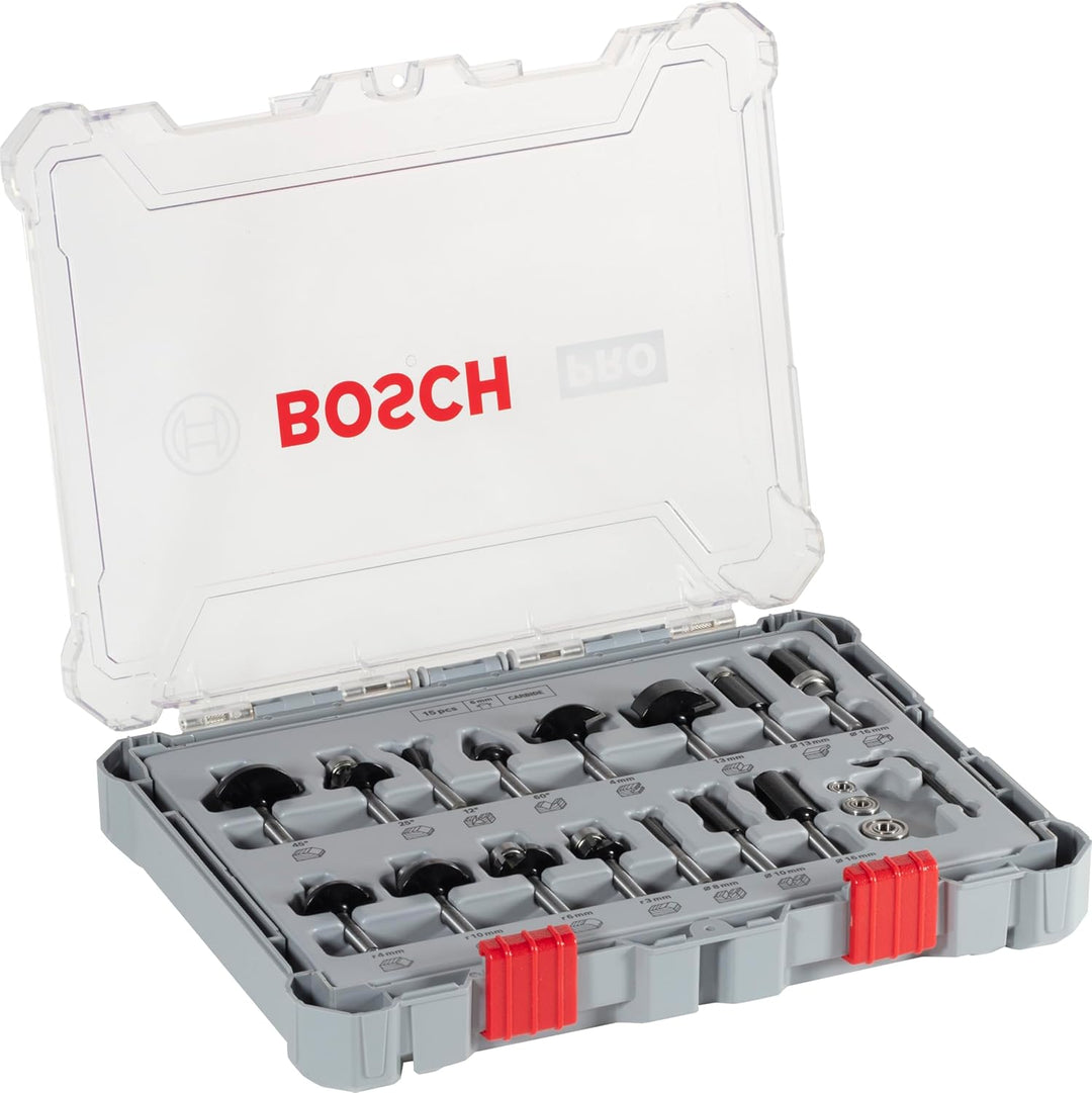 Bosch Professional 15tlg. Fräser Set (für Holz, für Oberfräsen mit 6 mm Schaft) Fräser Set 15 tlg 6