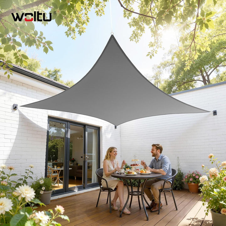 WOLTU Sonnensegel Quadrat 4x4m Grau wasserabweisend Sonnenschutz Polyester Windschutz mit UV Schutz