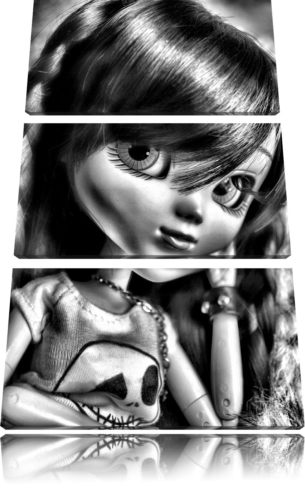 Pixxprint Pullip-Püppchen Scarlett als Leinwandbild/Grösse: 3 Teilig (120x80) cm/Wandbild/Kunstdruck