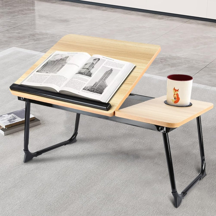 OHMG Klappbares Betttablett 56 x 33 x 24 cm – Betttisch mit Laptophalterung, Buchhalter und Becherha
