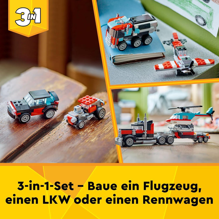 LEGO Creator 3in1 Flatbed Truck with Helicopter Toy to Propeller Plane and Fuel Lorry to Hot Rod and