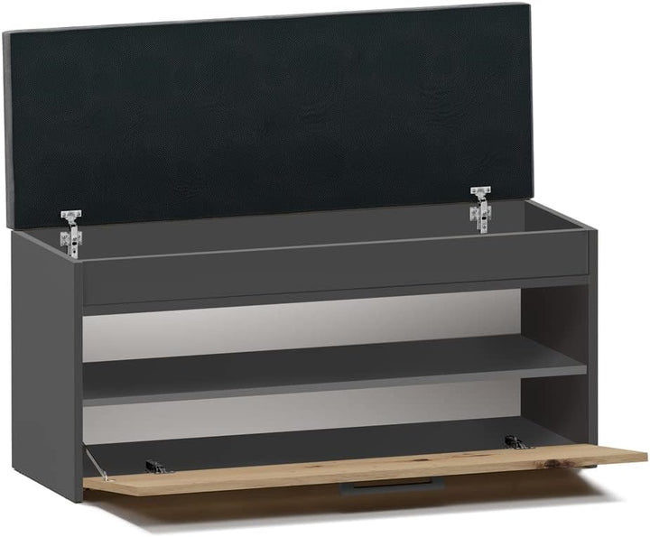 VBChome Schuhschrank mit Sitzfläche und Stauraum 100 x 35 x 49 cm Eiche Artisan - Antrazit Griffe Sc