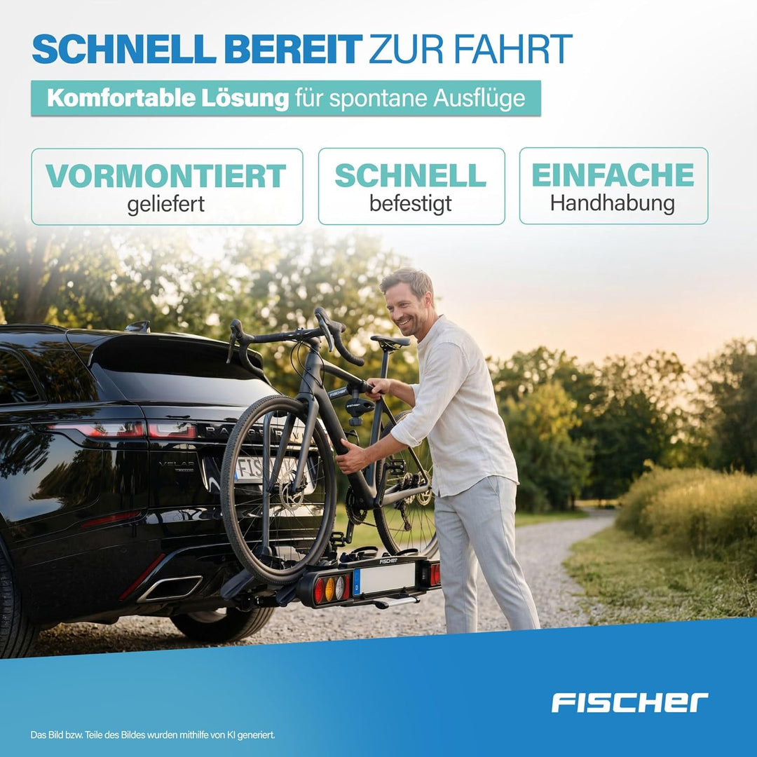 Fischer Kupplungs-Fahrradträger ProlineEvo 2, für 2 Fahrräder bis 60kg Nutzlast, E-Bike geeignet, vo