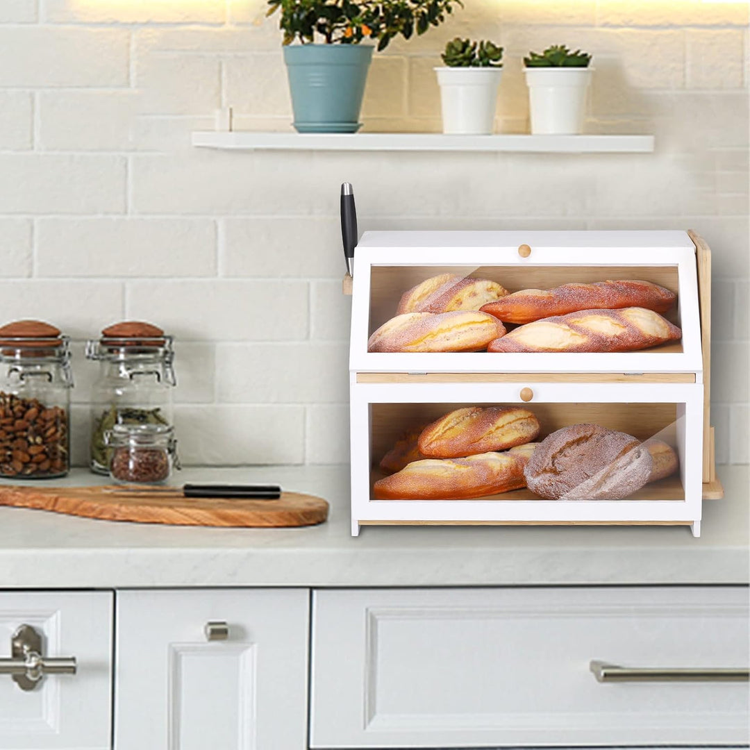 Leader Accessories Bambus Brotkasten 2 Etagen Brotbehälter mit Brotschneidebrett lebensmittelecht Br