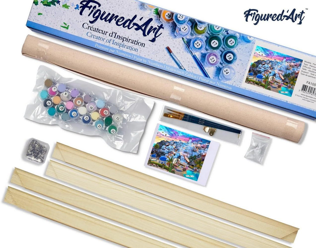 Figured'Art Malen Nach Zahlen Erwachsene Mit Rahmen Santorini - Paint by Numbers Basteln DIY Bastels