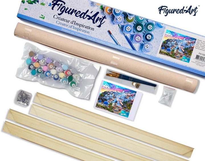 Figured'Art Malen Nach Zahlen Erwachsene Mit Rahmen Santorini - Paint by Numbers Basteln DIY Bastels