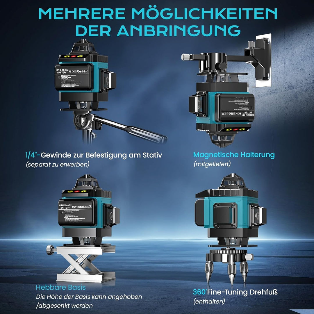 Kreuzlinienlaser Blau 16 Linien Nivellierlaser, 4 x 360 ° Laser wasserwaage, linienlaser kreuzlaser