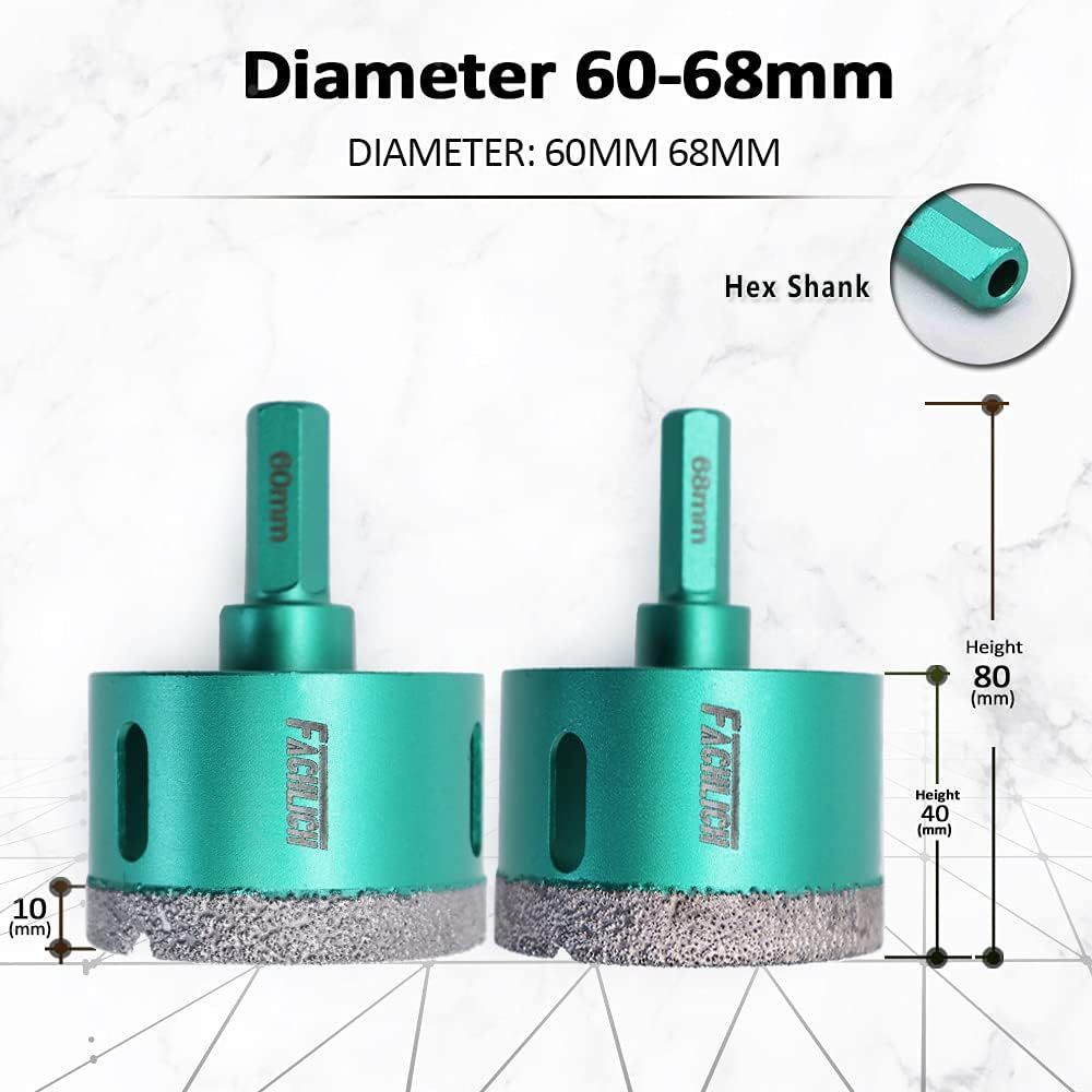 FACHLICH Diamant Fliesenbohrer 68mm Diamantbohrer Lochsäge mit Sechskantschaft für Porzellan Fliese