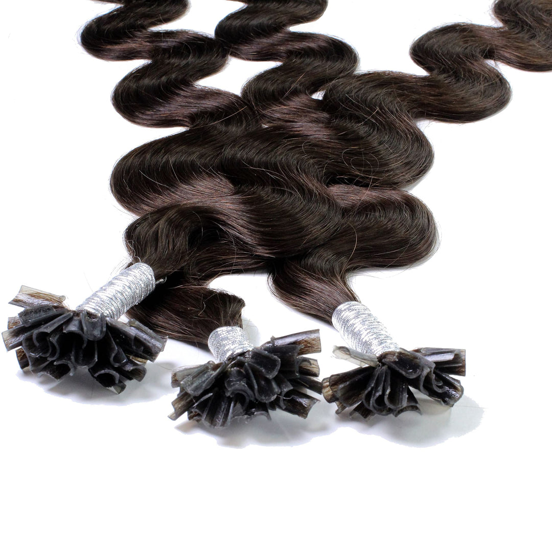 hair2heart Extensions Echthaar Bondings Gewellt - 50 Strähnen 0.5g 60cm 4/0 mittelbraun 50 Strähnen