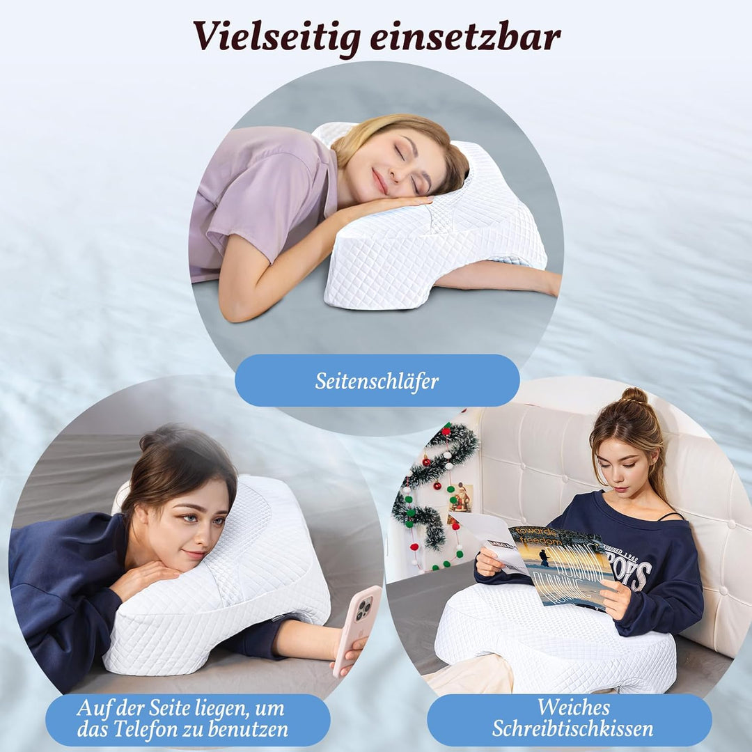 SAHEYER Seitenschläferkissen mit Armloch, Orthopädisches Nackenkissen Kopfkissen, Memory Foam Kissen