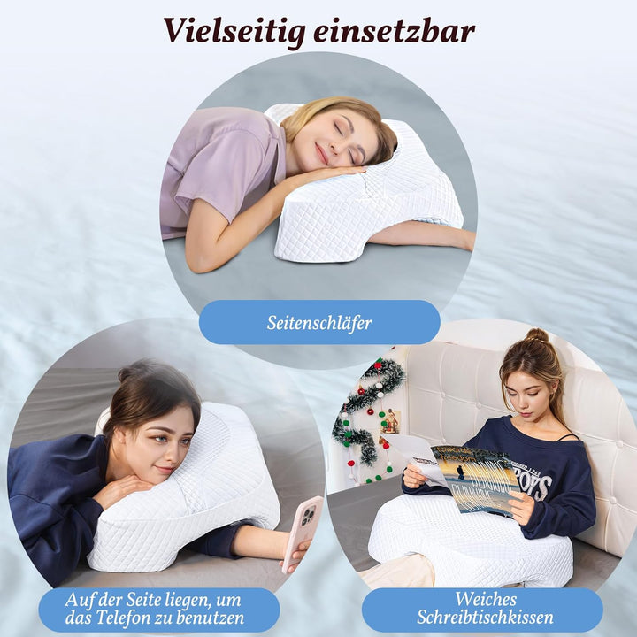 SAHEYER Seitenschläferkissen mit Armloch, Orthopädisches Nackenkissen Kopfkissen, Memory Foam Kissen